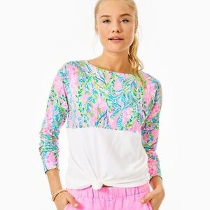 Lilly Pulitzer Pink and Blue Tie Front Hoodie